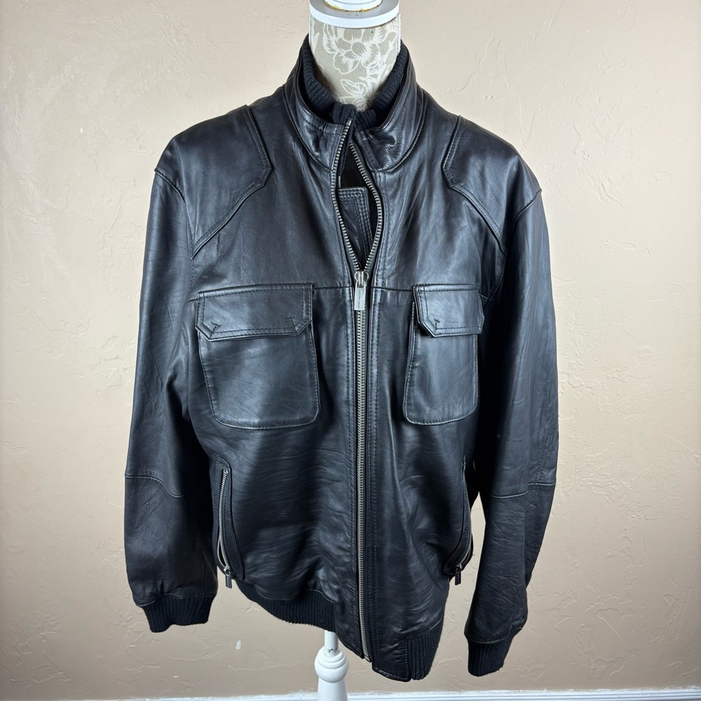 Michael Kors Black Leather Bomber Jacket Men’s Size Large